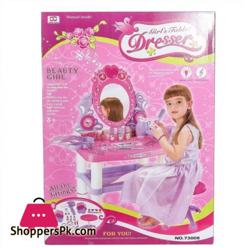 Battery Operated Beauty Queen Dresser Pretend Play Toy Beauty Mirror Vanity Play Set with Flashing Lights,Music Accessories 73008