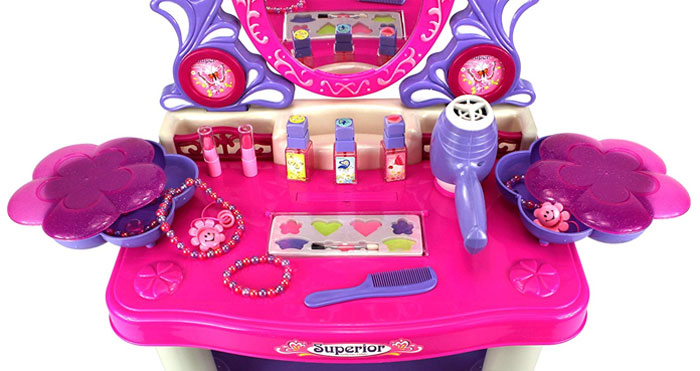 Battery Operated Beauty Queen Dresser Pretend Play Toy Beauty Mirror Vanity Play Set With Flashing Lights,Music Accessories 73008