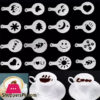 16Pcs Coffee Stencil Filter Coffee Maker Cappuccino Coffee Barista Mold Templates Strew Flowers Pad Spray Art Coffee Tools