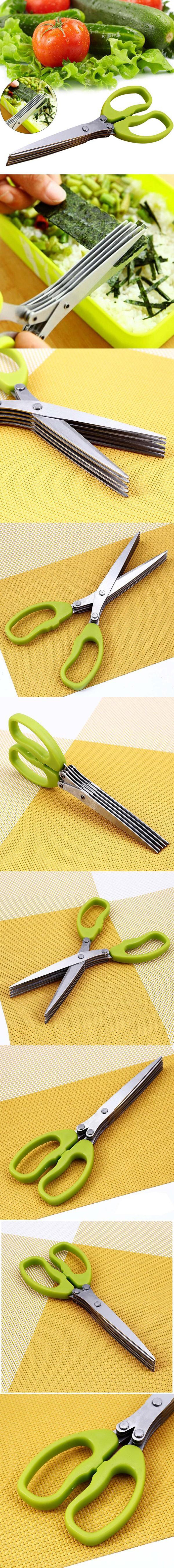 5 Layers Scissors Shredded Scallion Cut Herb Spices Stainless Steel Kitchen Tool