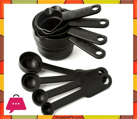 8-Pcs-Black-Plastic-Measuring-Cups-Spoon-Set