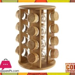Revolving Rubber Wood Spice Rack 16 Pcs