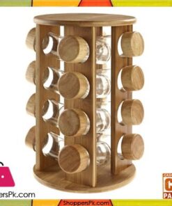 Revolving Rubber Wood Spice Rack 16 Pcs