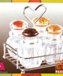 4 Piece Acrylic Condiment Cruet Set With S/Steel Stand in Pakistan