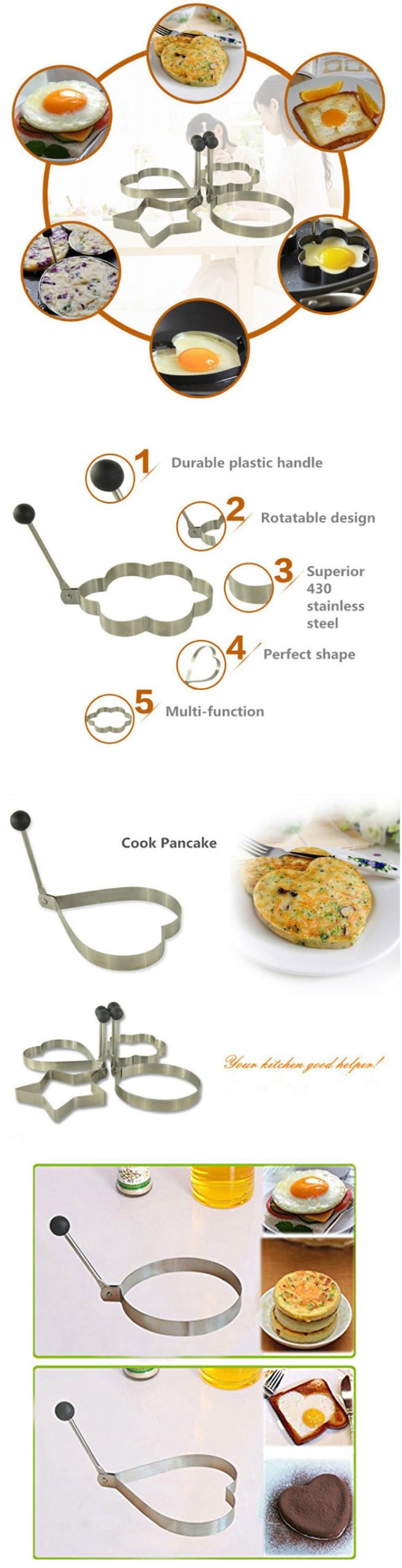 Stainless Steel Non-Stick Frying Egg Mold Ring Pancake Mold 4 Pcs