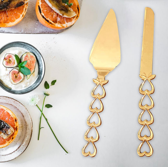 Celebration Gold Wedding Cake Knife &Amp; Server Set, Vintage Cake Cutting Utensils, Party Supplies Golden Anniversary Decorations (Elegant Gold)