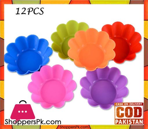 12pcs Silicone Cake Muffin Cupcake Liner Cookie Mold Flower