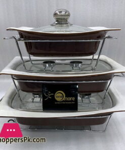 Buffet Dishes With Glass Lids & Stand 3 Pcs Set 009-80