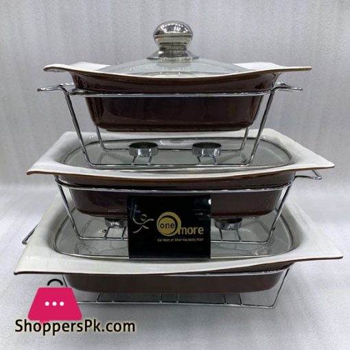 Buffet Dishes With Glass Lids & Stand 3 Pcs Set 009-80