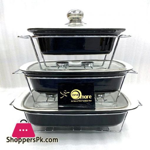 Buffet Dishes With Glass Lids & Stand 3 Pcs Set 009-80-1