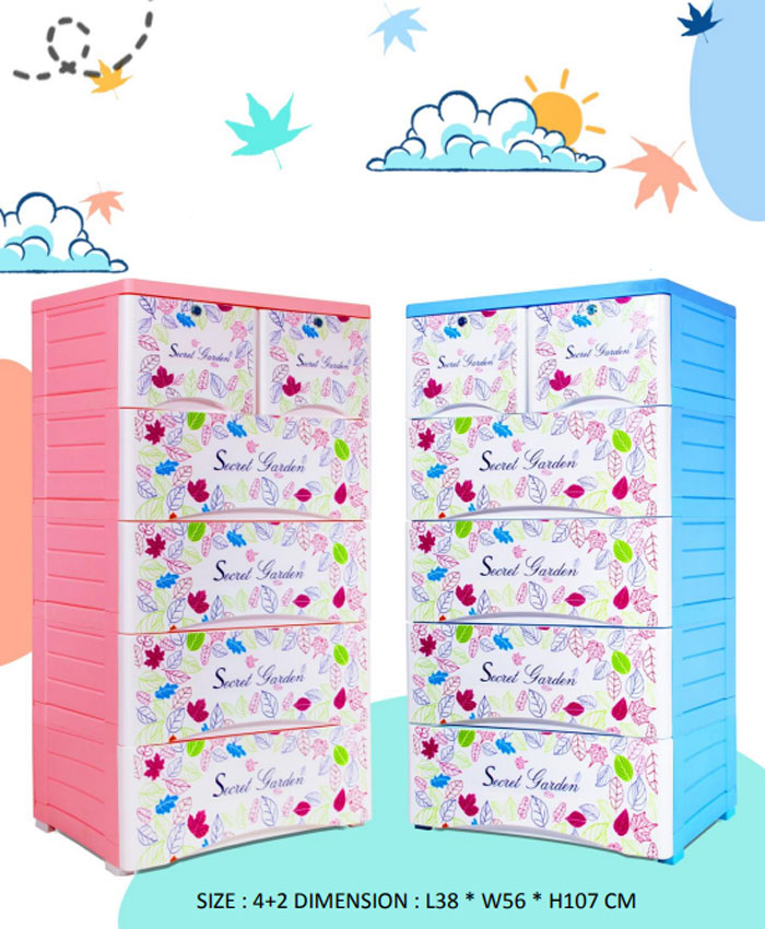 Phoenix Plastic Drawers Cabinet Secret Garden Flower 2255 4+2