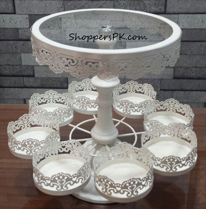2 Layer Glass Top Cake Stand &Amp; 8 Cupcake Holder