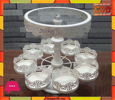 2 Layer Glass Top Cake Stand & 8 Cupcake Holder