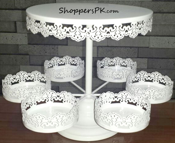 2 Tiers White Lace Iron Cake Stand Cupcake Holder