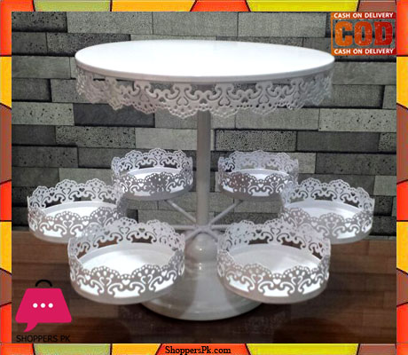 2 Tiers White Lace Iron Cake Stand Cupcake Holder