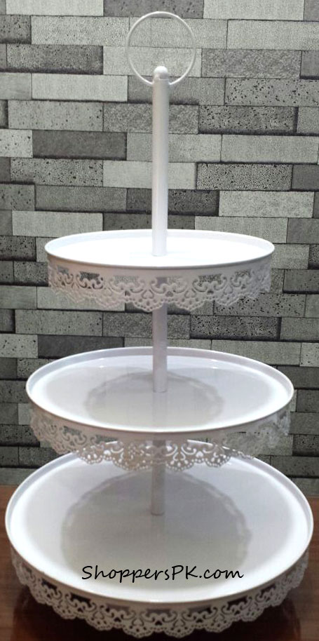 3 Tier White Iron Metal Cupcake Cake Stand