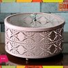 Metal Lace Candy Box Glass Cover Round