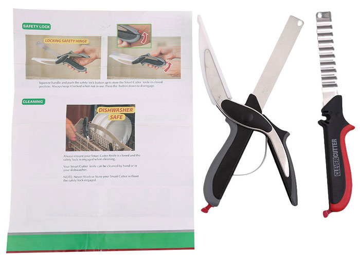 Clever Cutter Knife &Amp; Cutting Board Scissors 3-In 1
