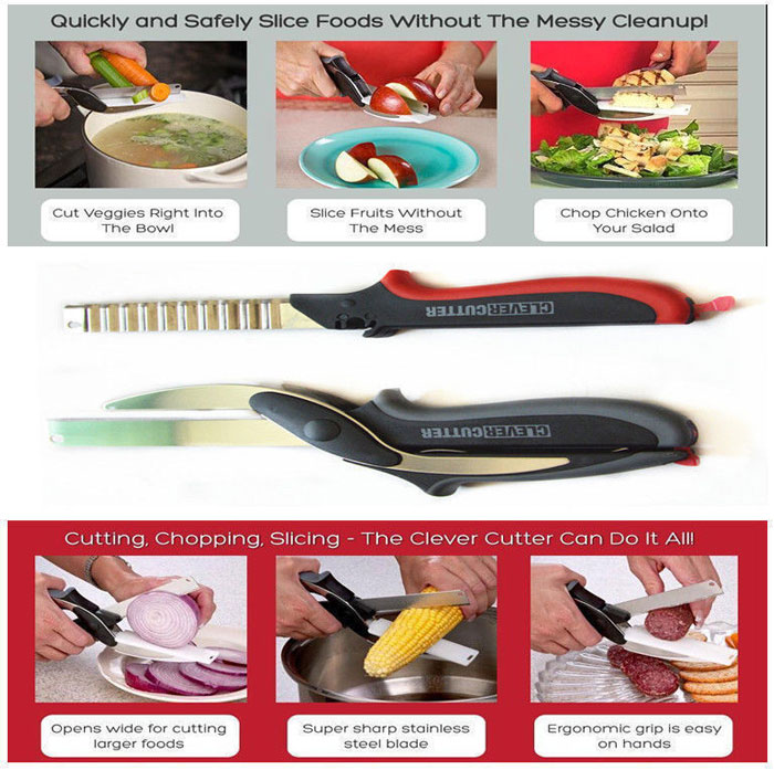 Clever Cutter Knife &Amp; Cutting Board Scissors 3-In 1