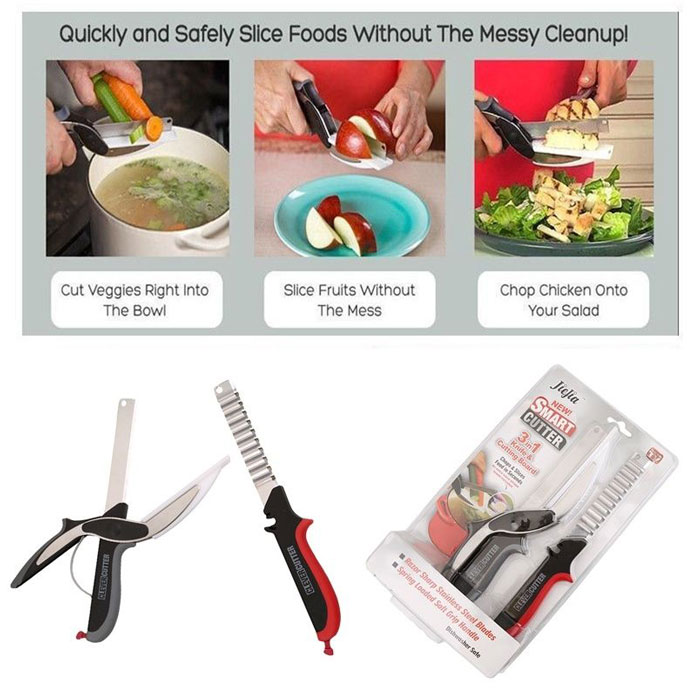 Clever Cutter Knife &Amp; Cutting Board Scissors 3-In 1
