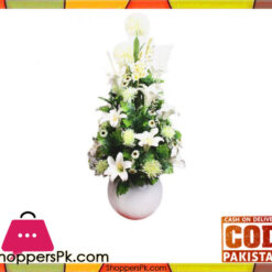 The Florist White Artificial Tulip & Rose Premium Flower Fiber Pot