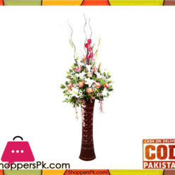 The Florist FLOR9 - Orange Lilly Rose Corner Flower Arrangement With Fibre Vase