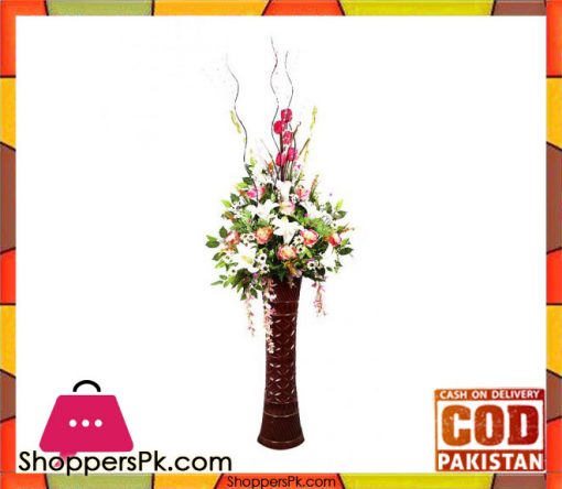The Florist FLOR9 - Orange Lilly Rose Corner Flower Arrangement With Fibre Vase