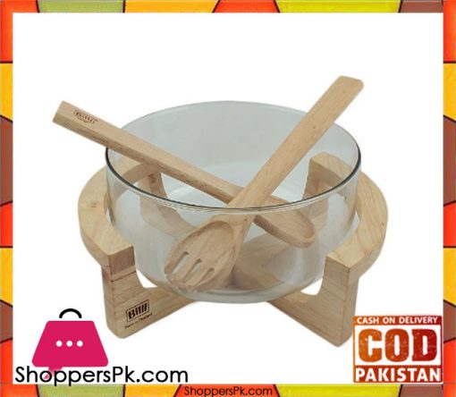 Billi Wooden Salad Bowl With Wooden Tongs