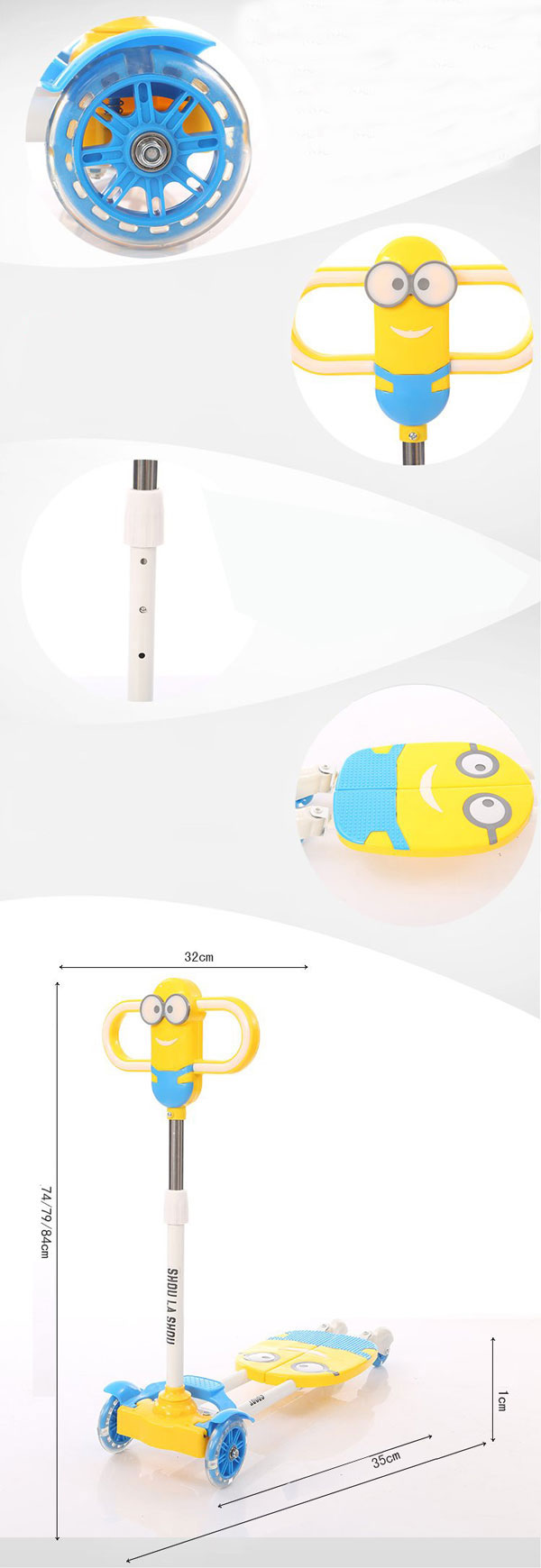 Kids Scooter Four Wheels Minion Light Music