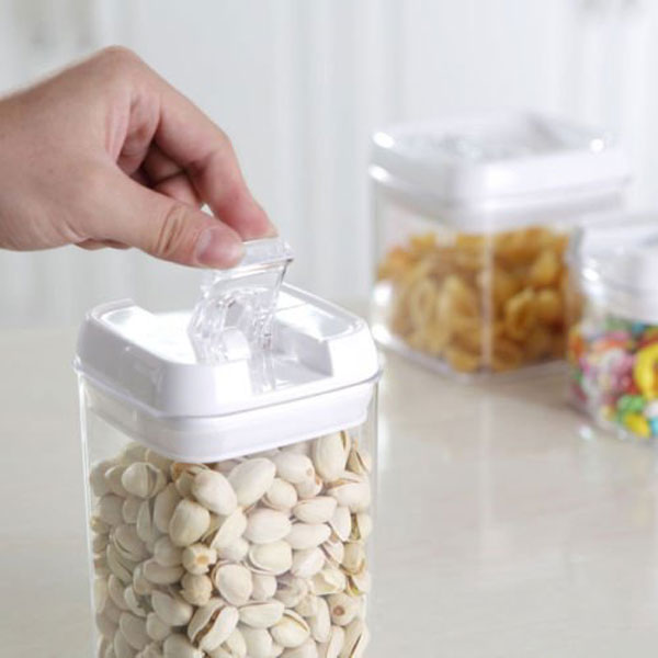 3 Pcs Easy Lock Acrylic Square Airtight Storage Canister