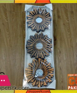 3 Pcs Plastic Frame Wall Hanging Mirror Set 24 CM Antique Copper 0-5