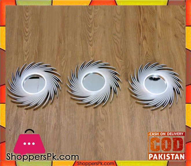 3 Pcs Plastic Frame Wall Hanging Mirror Set 24 Cm