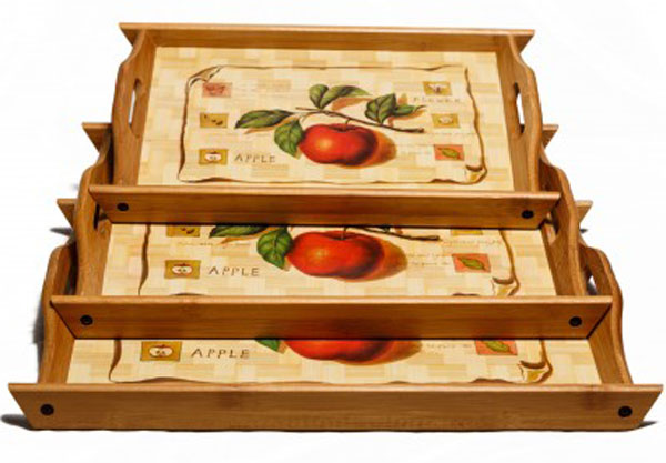 3 Piece Bamboo Serving Tray Set (Rustic Apple)