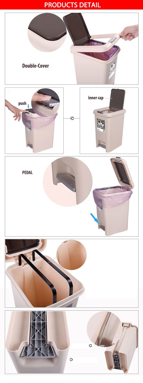 High Quality Double Cap Dustbin Plastic 15 Litre
