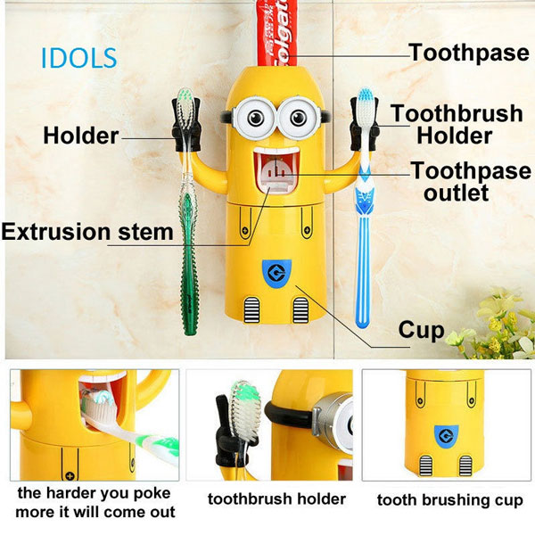 Minions Toothpaste Dispenser &Amp; Toothbrush Holder