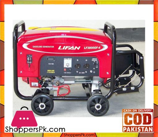 Lifan  Petrol & Gas Generator 3 KW - LF3800GF-4 - Red - Karachi Only