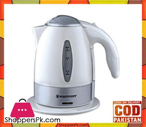 Westpoint WF-409 - Deluxe Cordless Kettle - 1 Liter - Concealed Element Plastic Body White & Grey - Karachi Only