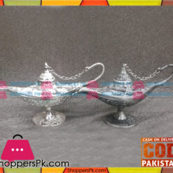 Pewter Metal Silver Aladdin Lamp Table Decoration Large