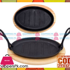 Prestige Cast Iron Sizzler Plate Wooden Base with Two Handles PR8043