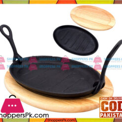 Prestige Cast Iron Sizzler Plate Wooden Base with Two Handles PR8043