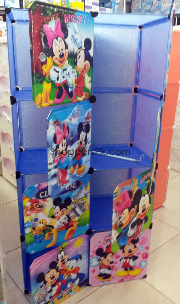 3D Mickey Mouse Portable 6 Cube Cabinet with 1 Cloth Hanging