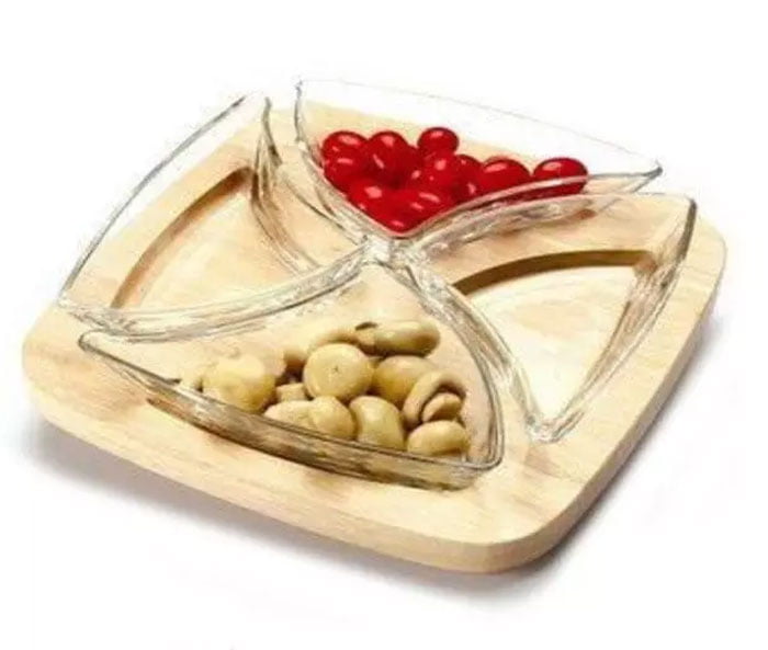 Billi 4-Pieces Gw-310 Appetizer Server With Woody Tray Thailand Made