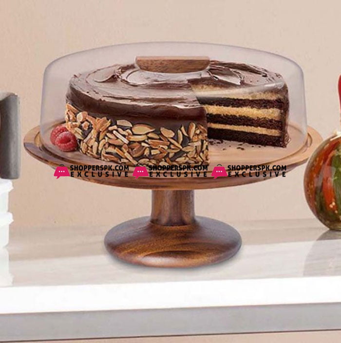 Billi Cake Dish Cake Dome with Wooden Stand #WP913