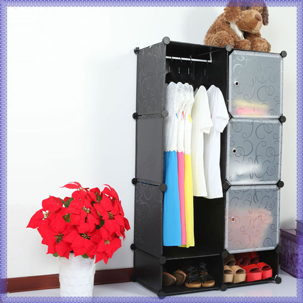 Intelligent Plastic Portable Cube Cabinet - 8 Cube With 1 Cloth Hanging + Shoe Rack