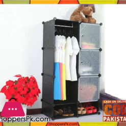 Intelligent Plastic Portable Cube Cabinet - 8 Cube with 1 Cloth Hanging + Shoe Rack