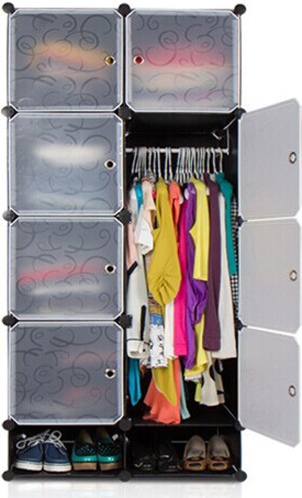 Intelligent Plastic Portable Cube Cabinet - 8 Cube With 1 Cloth Hanging + Shoe Rack