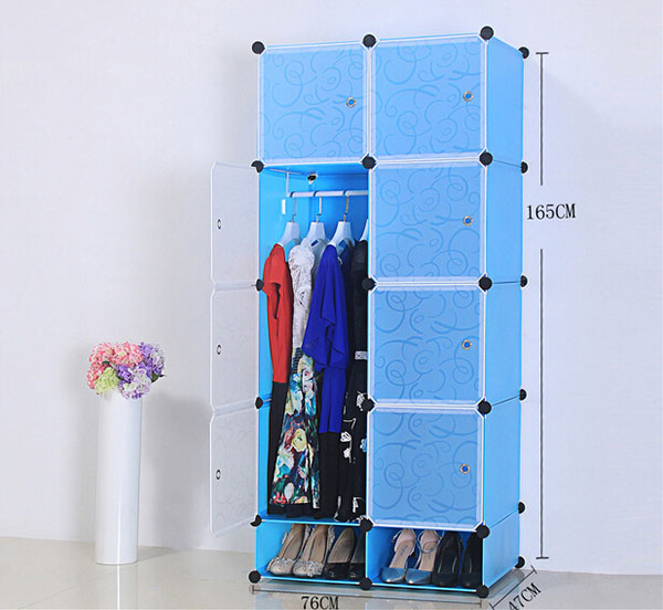 Intelligent Plastic Portable Cube Cabinet - 8 Cube With 1 Cloth Hanging + Shoe Rack