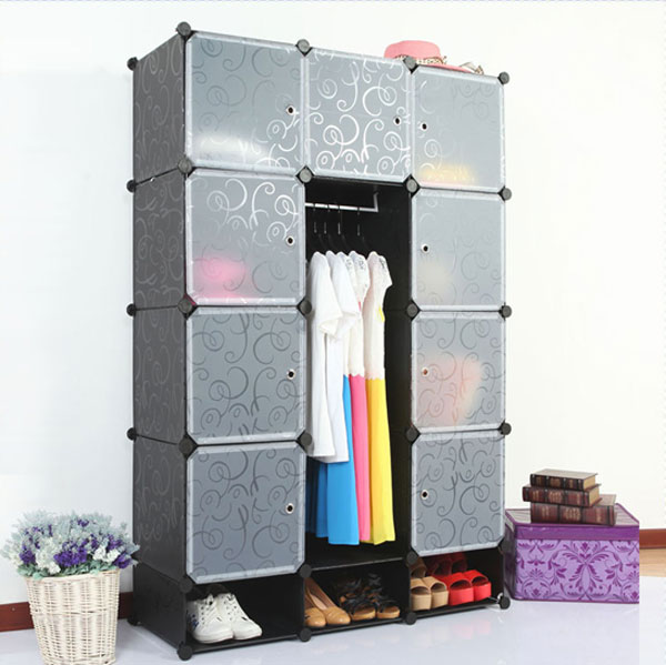 Intelligent Plastic Portable Cube Cabinet - 9 Cube With 1 Cloth Hanging And Shoe Rack