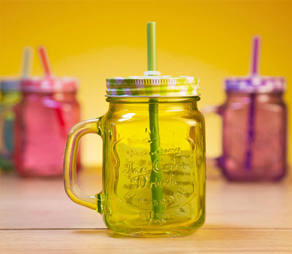 Mason Jar Check Led &Amp; Colour Straw