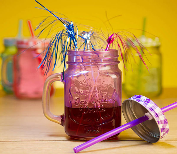 Mason Jar Check Led &Amp; Colour Straw